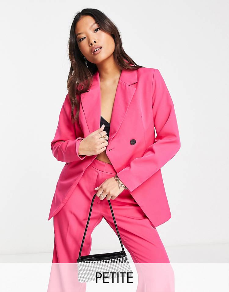 Vila Petite tailored asymmetric suit blazer and flared pants set in bright